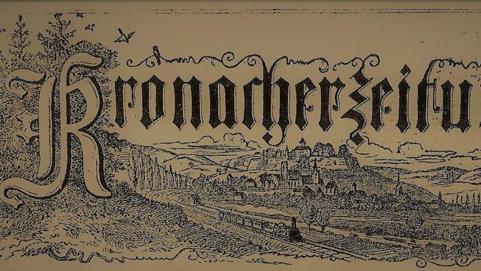 Die Kronacher Zeitung mit der Eisenbahn auf der Titelseite im Jahre 1867. Repro: Gerd Fleischmann