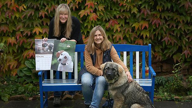 Fotografin Kerstin Junker (von links), Silvia Pietrek vom Tierheim Fulda-H&uuml;nfeld und Balou, zu sehen auf dem Oktober-Kalenderblatt.  Foto:  Bianca Goldbach