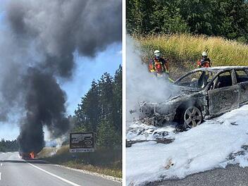 A9 bei Trockau: Familie mit Kleinkind von Autobrand &uuml;berrascht