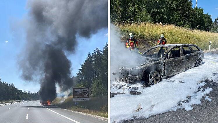 A9 bei Trockau: Familie mit Kleinkind von Autobrand &uuml;berrascht