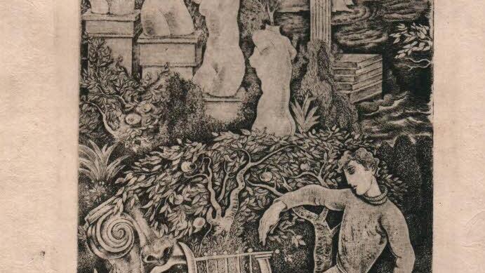 Michel Fingesten (*Bukowitz/ Tschechien 1883 - Cerisano/ Italien 1943) - die Radierung Exlibris Gabriele D'Annunzio (1936), Bild: Georg Meußgeier, Kronach