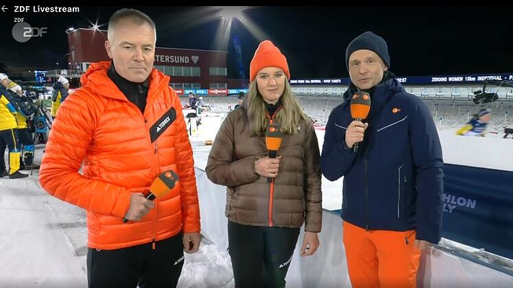 In Gedanken bei Laura: Sven Fischer, Denise Herrmann-Wick und Alexander Ruda gedachten zu Beginn der ersten ZDF-Übertragung dieses Biathlon-Winters ihrer ehemaligen Kollegin und Freundin Laura Dahlmeier.