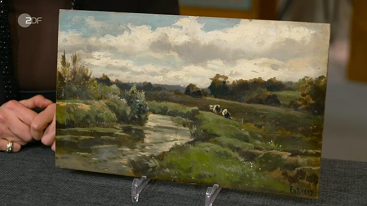 Das Öl auf Holz Gemälde von Edmond de Schampheleer aus dem Jahr 1887 wurde auf 500 bis 700 Euro geschätzt. Jan Cizek gab 500 Euro für das idyllische Landschaftsbild aus.