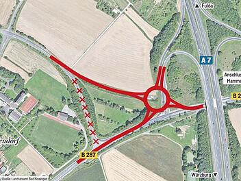 So sieht die Planung des Langendorfer Kreisels aus: Durch die Lage nördlich der aktuellen Abzweigung verkürzen sich zwar die Auf- und Abfahrt der Autobahn, aber Bundesstraße B 287 und die Kreisstraße KG 37 lassen sich besser anbinden.