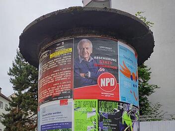 Die Linke greift die "Stadtreklame" für NPD-Plakate an. Über das Unternehmen würde laut Titus Schüller die SPD an der Werbung kräftig mitverdienen. Foto: Titus Schüller
