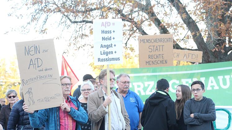 Rund 400 Menschen demonstrierten gestern vor der Fortuna Kulturfabrik in Höchstadt  während eines Wahlkampfauftritts der AfD-Politikerin Alice Weidel. Foto: Christian Bauriedel
