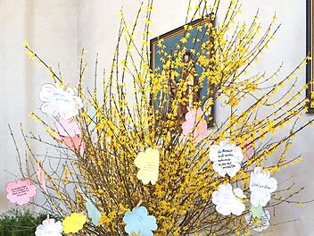 Ideen für ein gutes Zusammenleben schmückten als bunte Blüten den "Baum der guten Taten" in der St.-Bartholomäus-Kirche in Rothenkirchen.  Foto: K.- H. Hofmann
