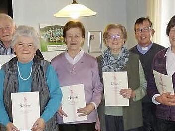 Ehrungen bei der KAB Neukenroth für 40-jährige Zugehörigkeit. Von links: 2. Bürgermeister Siegfried Weißerth, Kreisvorsitzender Günter Romig, Gregor Lorsbach, Agnes Wachter, Marga Böhm, Kathi Hermann, Präses Hans-Michael Dinkel, Franziska Thoma sowie Ortsvorsitzender Ulrich Bernschneider. Foto: Gerd Fleischmann