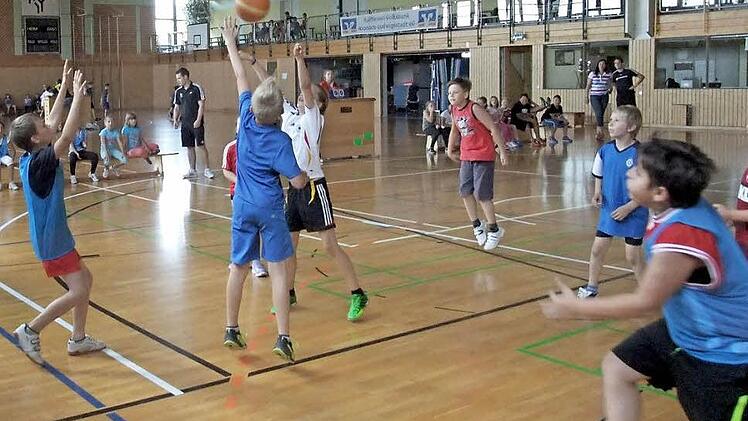 Mit viel Spaß und Einsatz waren die fünf Schulteams beim Abschlussturnier des diesjährigen Brose-Baskets-Schulprogramms in der Nordhalbener Nordwaldhalle dabei. Sieger wurde Team 1 der Lucas-Cranach-Schule Kronach.  Foto: Norbert Neugebauer