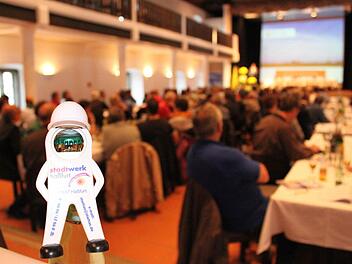 Während in der Stadthalle Haßfurt etwa 120 Zuhörer Vorträge zum Thema "Die Energiewende in der Praxis" hörten, demonstrierten draußen Mitglieder der Bürgerinitiative "Gegen WK 88" gegen den Bürgerwindpark im Sailershäuser Wald. Foto: Katja Müller