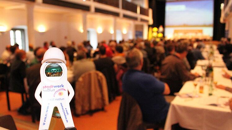 Während in der Stadthalle Haßfurt etwa 120 Zuhörer Vorträge zum Thema "Die Energiewende in der Praxis" hörten, demonstrierten draußen Mitglieder der Bürgerinitiative "Gegen WK 88" gegen den Bürgerwindpark im Sailershäuser Wald. Foto: Katja Müller