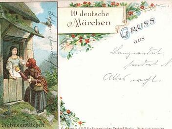 Schneewittchen anno 1900: Diese Sonderpostkarte trägt oben rechts die Nummer 2 und ist eine von zehn Märchenkarten, die zu Stefan Mloschins bundesweitem Ausstellungsexponat gehören. Fotos: Thomas Meyer