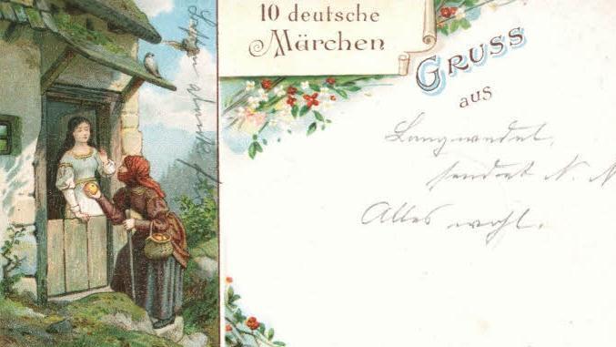 Schneewittchen anno 1900: Diese Sonderpostkarte trägt oben rechts die Nummer 2 und ist eine von zehn Märchenkarten, die zu Stefan Mloschins bundesweitem Ausstellungsexponat gehören. Fotos: Thomas Meyer