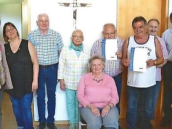Von links: Theda Rüster-Herbst, Heike Quast, Richard Sauer, Ingrid Kossmann, Renate Scholl, Josef Brand, Joseph Nögel, Siegfried Glinschert, Bürgermeister Karlheinz Wagner und Vorsitzende Carmen Schweidler Foto: p
