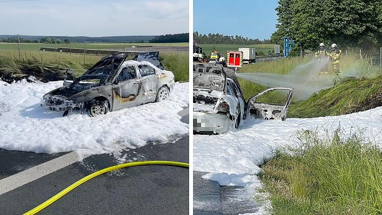 A70 im Landkreis Kulmbach: Auto brennt auf fränkischer Autobahn komplett aus - "War zu spät"