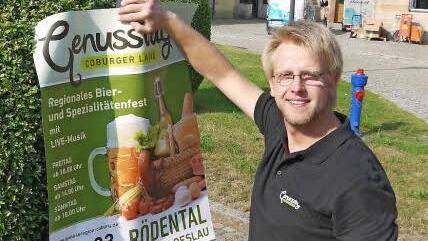 Groß Werbung muss Tobias Gruber für die "Genusstage Coburger Land" eigentlich nicht mehr machen. Es hat sich auch so herumgesprochen, dass es bei der Veranstaltung - die am Wochenende auf dem Gelände der Rödentaler Domäne stattfindet - viele leckere Sachen aus dem Coburger Land gibt. Foto: Berthold Köhler