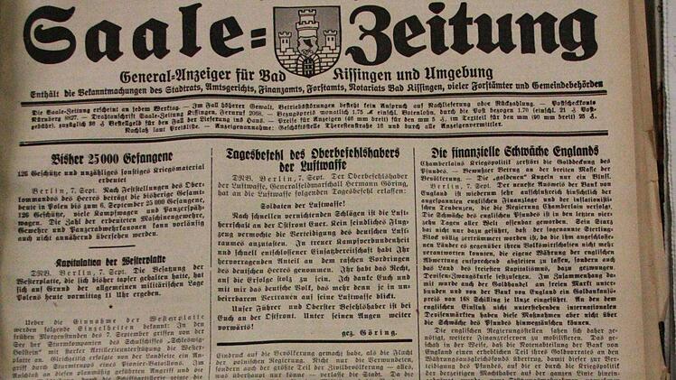 Die Titelseite der Ausgabe vom 8. Septmeber 1939.  Foto: Johannes Schlereth
