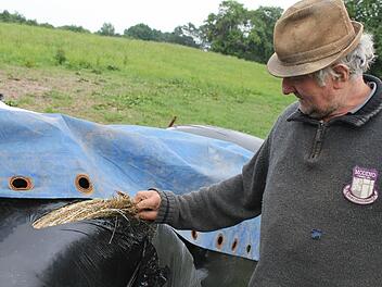 Ein Unbekannter hat die Siloballen von Landwirt Anton Eberlein aufgeschlitzt. Noch hat die Polizei keine heiße Spur. Fotos: Martin Kreklau