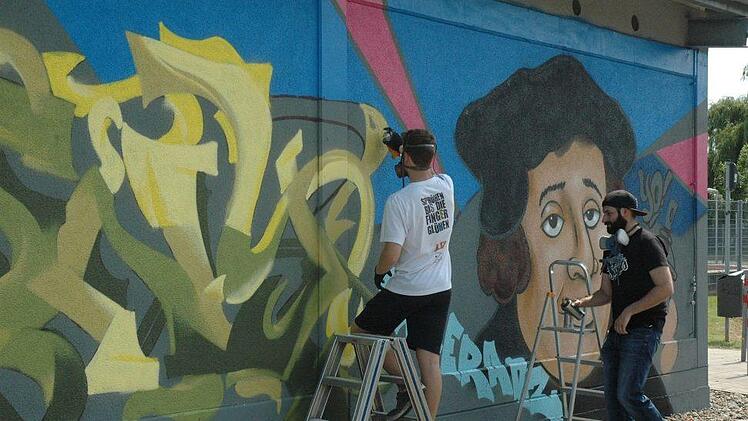 Impressionen von der Graffiti-Aktion am Stocke-Stadion. Foto: Edwin Meißinger