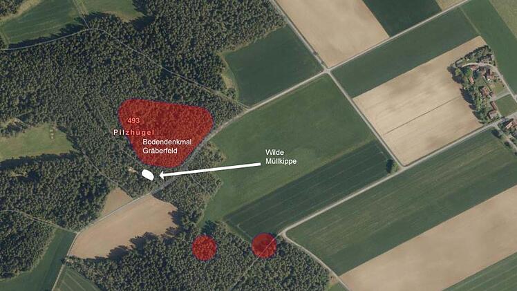 Die wilde M&uuml;llkippe befindet sich in der N&auml;he eines Gr&auml;berfeldes, sagt Emil Jenne. Grafik: Emil Jenne
