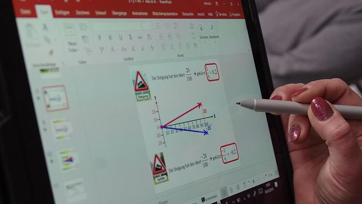 Neue Unterrichtsmethoden wie der Tablet- und Beamer-Einsatz sollen an der Mittelschule die Möglichkeiten für die Lehrer erweitern. Auf die grüne Tafel wird deswegen aber nicht verzichtet. Foto: Marco Meißner