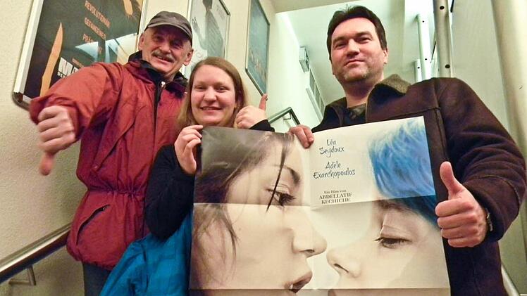 Arnold Kupfer (l.), Antonia Trode (M.) und Bernd Dötzer sind geteilter Meinung über den Film "Blau ist eine warme Farbe".Foto: Sonja Lengenfelder