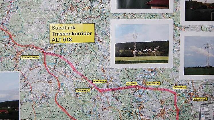 Verlauf der Trassenalternative 018 durch die Marktgemeinde Bad Bocklet zwischen Aschach und Staatsbad.  Foto: Sigismund von Dobschütz