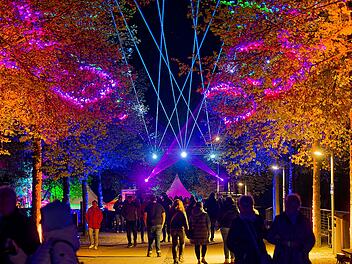 Eine magische Kulisse mit effektvoll platzierter Lichtkunst.