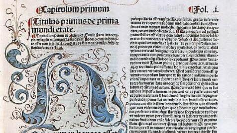 Eine handkolorierte Prunkseite aus den Anfängen des Buchdrucks 1484.