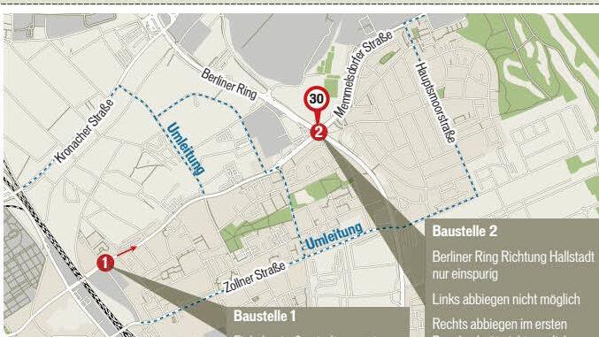 Baustelle 1 (28.5. bis 3. Juli): Wegen einer Gasleitungsverlegung ist in der Memmelsdorfer Straße von Brennerstraße bis Kammermeisterweg eine Einbahnstraße stadtauswärts eingerichtet. Der Verkehr stadteinwärts wird umgeleitet.Baustelle 2 (1. bis 19. Juni):Ab Montag, 1.Juni, wird die Kreuzung Berliner Ring/Memmelsdorfer Straße Richtung Hallstadt saniert (s. Karte). Es gilt Tempo 30. Auf der Memmelsdorfer Straße steht nur eine Geradeausspur nach Memmelsdorf zur Verfügung. Auf dem Berliner Ring ...