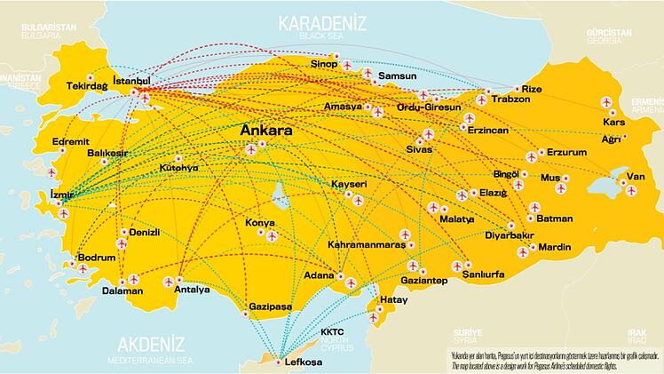 Pegasus Airlines: Umsteigeverbindungen  ab Istanbul innerhalb der Türkei