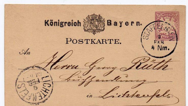 Postkarte aus Staffelstein vom 8.Februar 1883Sammlung Matthias Müller