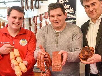 Machen im Verein gemeinsame Sache ohne Geschmacksverst&auml;rker: die Metzger Markus Alles, Alfred Kaiser und Ideengeber Kilian Moritz (von links).