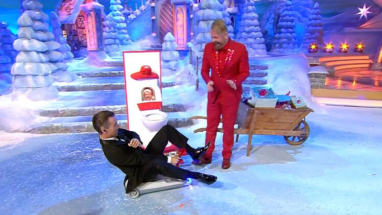 Florian Silbereisen (links) bekommt bei einer Geschenkidee von Ross Antony pl&ouml;tzlich Panik.