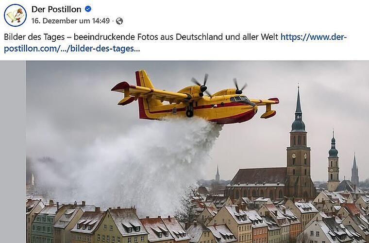 Schneeflugzeug in Bamberg: Satire-Seite Postillon teilt witziges Bild