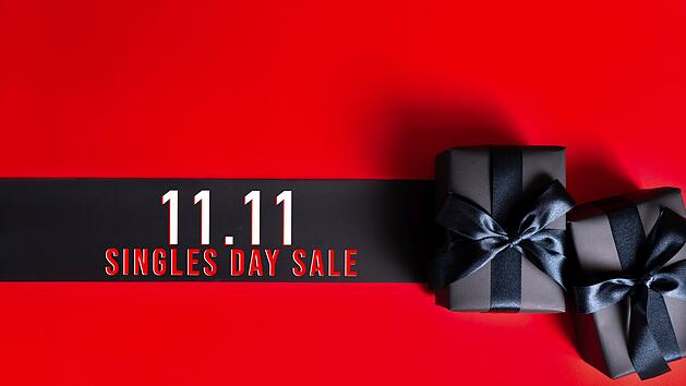 11.11 single day sale concept, black gift box for online shopping