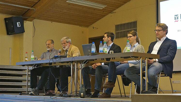 August und Konrad Weingart, Christoph Boeffel, Andrea Raue und Philipp Schmidt-Bovendeert stellten sich den Fragen der Anwohner zum Thema Windenergie.