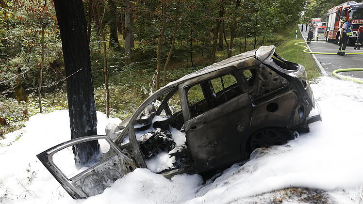 Fahrer kracht gegen Baum: Auto geht in Flammen auf