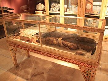 Bei den Exponaten der Orientalischen Sammlung in Kloster Banz handelt es sich um eine rund 3000 Jahre alte weibliche Mumie (Bild) sowie um den Schädel einer ägyptischen Männermumie, eventuell aus der Spätzeit 7./6. Jahrhundert v. Chr., um den mumifizierten Schädel  eines ägyptischen Kindes, wahrscheinlich aus dem 7./6. Jahrhundert v. Chr., und um den Schädel eines Mannes aus Ägypten oder Palästina, der wahrscheinlich aus dem  19. Jahrhundert stammt. Derzeit sind Mumie und die drei Schädel ver...