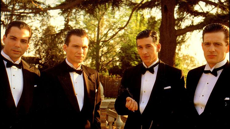 Im Mafiafilm "Die wahren Bosse - Ein teuflisches Imperium" (1991) spielte Patrick Dempsey (zweiter von rechts) an der Seite von Richard Grieco (links), Christian Slater (zweiter von links) und Costas Mandylor.