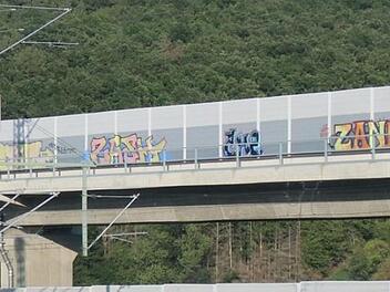 Bahnbrücke und Lärmwände sind noch nicht alt -  und schon von Graffits bedeckt.  Foto: Sebastian Schanz