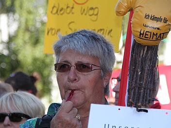 Anita Göbel aus Kaisten protestiert in Bad Brückenau gegen die Trasse. Foto: Ulrike Müller