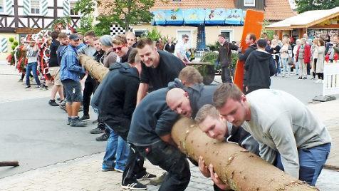 Beim Aufstellen müssen die Ortsburschen kräftig anpacken. Foto: Manfred Welker