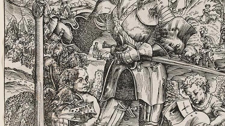 Lucas Cranach d. Ä. (1472 - 1553): Heiliger Georg stehend mit zwei Engeln, 1506, Holzschnitt / Foto: Kunstsammlungen der Veste Coburg