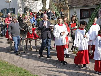 Stoisch statt störrisch zeigten sich die Esel auf der Palmsonntags-Prozession.  Foto: Mathias Erlwein