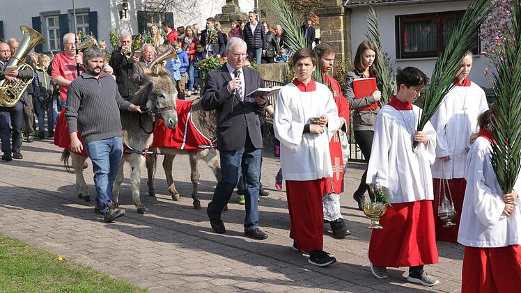 Stoisch statt störrisch zeigten sich die Esel auf der Palmsonntags-Prozession.  Foto: Mathias Erlwein