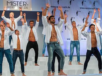 Tanzfieber beim Mister-Germany Finale in Linstow: Auch der Ebermannstadter Philipp Hölzel (Dritter von rechts) machte eine gute Figur.  Fotos: dpa