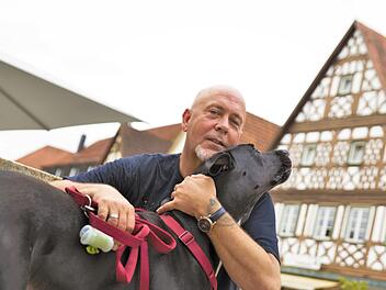 Täglich dreht Jason Jörgensen mit mindestens einem seiner sieben Hunde eine Runde durch Ebermannstadt.  Foto: Stephan Großmann