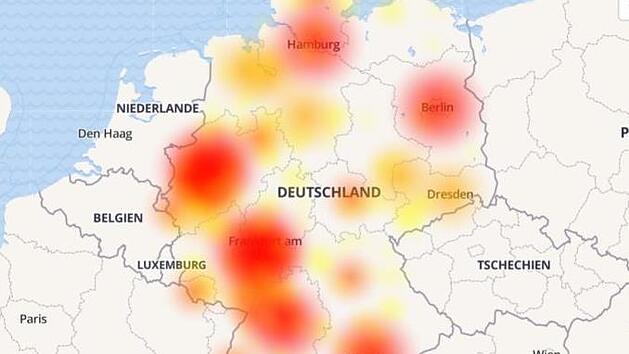 Die St&ouml;rungskarte zeigt die Ausf&auml;lle bei O2. Screenshot: allestoerung.de