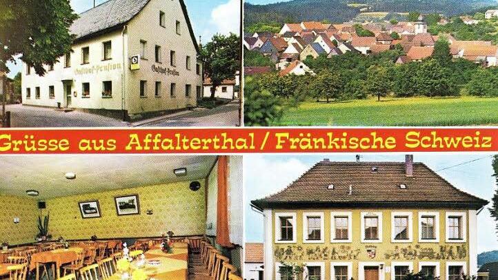 Der Ort Affalterthal von seinen schönsten Seiten in den 80er-Jahren mit Gasthaus, Rathaus und wieder der idyllischen Lage
